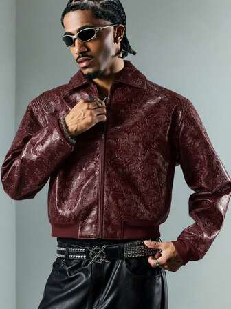 Street Life Herren Lederjacke mit strukturiertem Reißverschluss, modische lässige Oberbekleidung mit Langarm