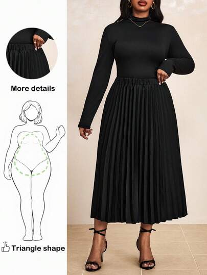 Truni 春夏优雅通勤办公室婚礼鸡尾酒会白色编织褶皱中长加大码半身裙