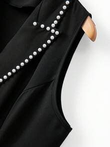 GlowEve CURVE Chaqueta ligera y lujosa con decoración de perlas en la cintura, blazer delgado para mujer, primavera/verano, talla grande - Negro - Ver 3