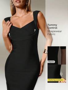 Nuvra Women's Fitted Waist Ribbed Knit Burgundy Midi Bodycon Party Dress - Black - View 2