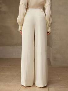 MOTF PREMIUM 撞色蕾丝褶裥直筒裤，春夏款 - 杏色 - 查看 3