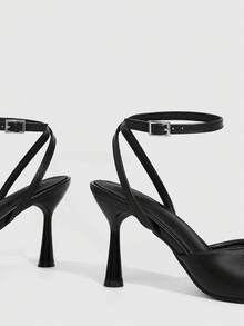 CUCCOO SZL Women's Square Toe Buckle Design Fashion High Heel Sandals For Daily Wear - Black - View 5