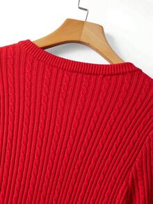 GlowEve CURVE 大码女式金属蝴蝶结装饰长袖针织开衫，秋冬款 - 紅色 - 查看 4