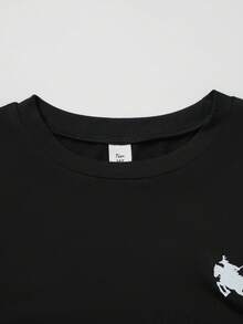 One Piece,Short Sleeve,Casual,Offset Print,Spring And Summer,Teen Girls' Summer Commuting Set, Sporty And Casual Straight-Leg Pants, Short-Sleeved Lightweight And Comfortable Two Pieces Set. - Black - View 5