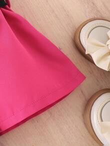 3pcs Young Girls Fuchsia Blazer Vest Jacket,Knit Camisole And Shorts Set,Elegant Commuter Outfit Bow Clothes For Summer Spring Autumn,7thbirthday - Hot Pink - View 6