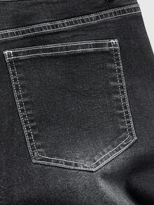ROMWE MEN Street Life Quần jeans nam casual nhiều lớp đính kim cương lấp lánh, túi xéo. - màu đen - Xem 5