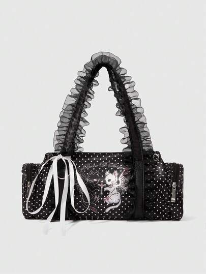 ROMWE Kawaii 时尚彩色星形蕾丝可爱复古单肩圆筒波士顿手提包，女士款，1481690