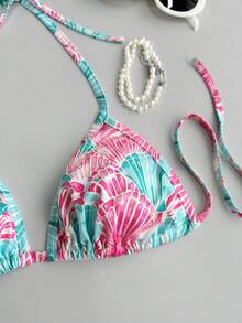 INAWLY Women's Beach Vacation Shell Print 2 Pieces Set - Blue - View 5