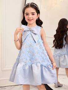 SHEIN Young Girl Elegant Mandarin Collar Sleeveless A-Line Dress - Blue - View 10