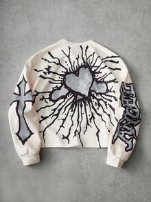 PAVTROS 男士街头风流行INS祈祷天使爱心数码印花套头卫衣，户外音乐节、夜店礼物，送给男友/老公，周年纪念日 - 彩色 - 查看 2