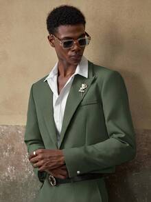 AKNOTIC 2pcs Men's Woven Casual Loose Fit Long Sleeve Jacket And Straight Leg Pants Set - Army Green - View 6