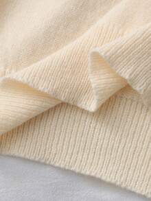 SHEIN Franclia Romantic Valentine's Day Themed Red Stand-Up Collar Pullover Sweater With A Versatile Heart-Patterned Jacquard Design. Features Stylish And Versatile Buttons. Long-Sleeved, Round-Neck, Red Heart-Patterned Jacquard Pullover Sweater. Elegant And Slim-Fitting Evening Wear. Suitable For Women's Elegant Dresses, Wedding Guest Wear, Wedding Party Wear, Valentine's Day Pullover Sweater, Valentine's Day Attire, And Elegant Party/Birthday Tops. - Beige - View 9