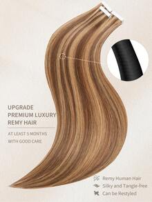 60片胶带式接发，100%真人发，#P4/27 中棕色和金色直发款式，长度14-22英寸，丝滑无痕隐形，顶级品质，发尾浓密，健康真人发接发，适合细软发质和沙龙使用。 - SP4/27 - 查看 3