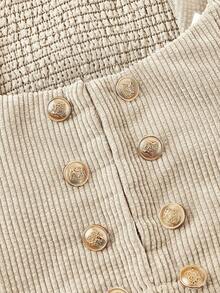 SHEIN MOD Plus Size Retro Corduroy Camisole Double-Breasted Bra Top & Wide Leg Pants 2 Pieces Set - Beige - View 3