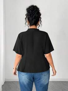 Elenzga Plus Size Casual Pleated Tie-Up Patchwork Fashion Shirt Women Blouses Elegant Black And White Blouse Black And White Shirt Wrap Tops For Women Business Casual Tops Woman - Black and White - View 2