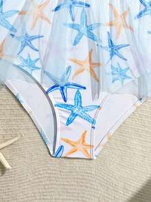1pc Tween Girls Starfish Print One-Piece Swimsuit - Multicolor - View 6