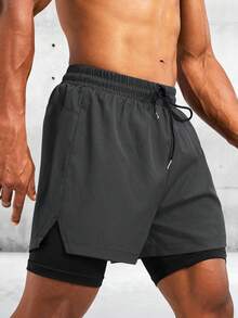 Acti Log Quần short thể thao nam in họa tiết thường ngày - Màu xám đen - Xem 4