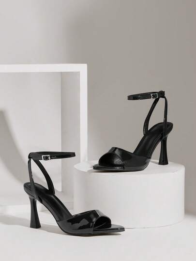 SHUZIA Sandalias de tacón de aguja con tira de tobillo, elegantes y minimalistas para mujer