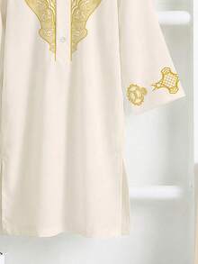 SHEIN Classic Middle Eastern Arabic Traditional Long Sleeve Top, Vintage Graphic Print, Casual & Minimalist Design For Baby Boy - Multicolor - View 5