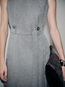 Lumivelle Women's Casual Linen Round Neck Sleeveless Cinched Waist Midi Dress, Summer - Grey - View 7