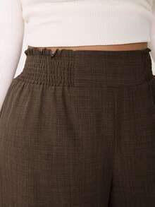 新款休闲弹力腰阔腿裤，适合外出、日常休闲、聚会、通勤、返校、约会、居家、生日派对等多种场合，大码尺码 - 巧克力棕 - 查看 4