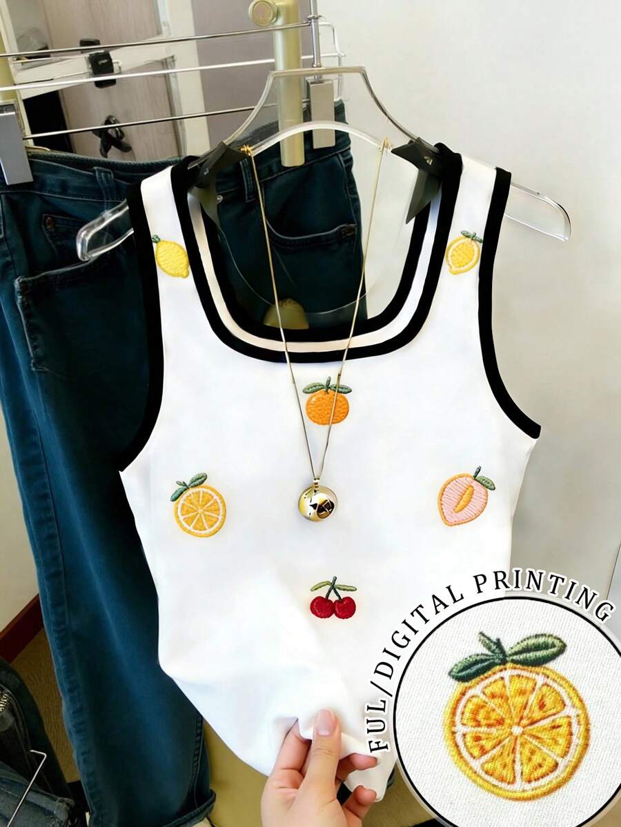 Resyla New Arrival Best-Selling Women's Heart Print Loose Casual Contrast Striped Slim Fit Tank Top - Black and White - View 1