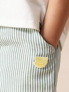 SUMWON Boys Elastic Waist Pull On Striped Cotton Casual Summer Shorts With Side Pockets And Drawstring Waistband - Green - View 5