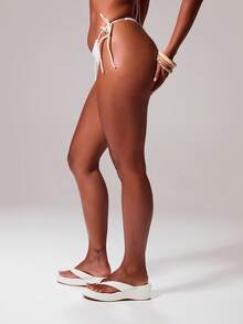 Musera Resort Satin Rope Tie Bikini Bottoms Only Ibiza Sexy Vacation Holiday Spring Summer Festival Rave Beachwear Swim Tequila Sunrise Solid Colour - Cream - View 3