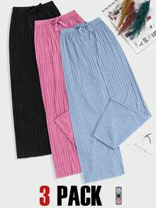 EURMUSE Plus 100%Cotton 3 Pcs Solid Knit Pant Set - Multicolor - View 1