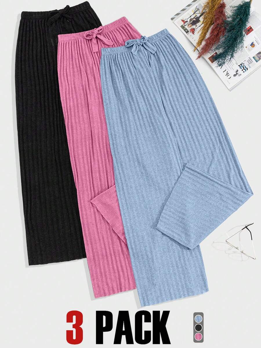 EURMUSE Plus 100%Cotton 3 Pcs Solid Knit Pant Set - Multicolor - View 1
