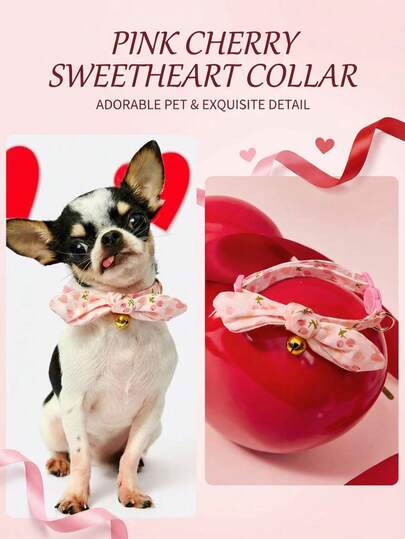 PETSIN Adjustable Detachable Rabbit Ear Pet Collar With Heart Pattern Cute Style Soft Comfortable Lightweight Breathable Durable Pet Accessory Perfect For Valentine's Day Daily Wear Photo Props Suitable For Small Dogs And Cats