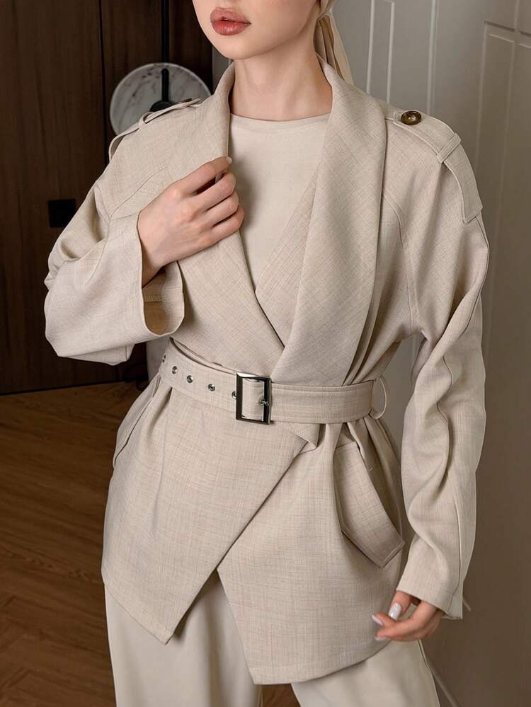 Women's Casual Solid Color Waist Belt Regular Jacket, Spring