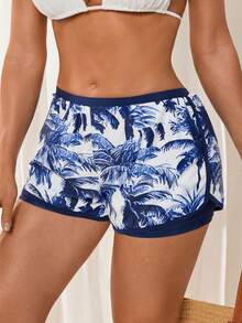 Swim Lushoire Women's Summer Beach Palm Tree Print Bikini Bottoms - Blue - View 5