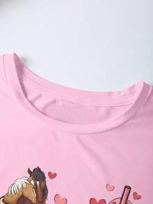 EMERY ROSE 甜美女孩风格心形饮料杯，适合小马宝莉爱好者，印花休闲加大码T恤 - 淺粉色 - 查看 4