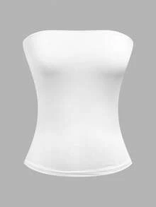 SHEIN EZwear 4 chiếc áo ống nữ màu trơn, chất liệu gân, kiểu dáng thường ngày, thích hợp cho mùa hè. - Nhiều màu - Xem 3