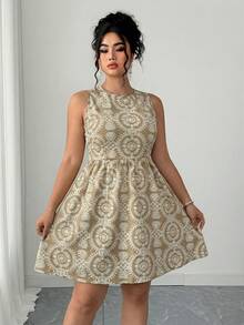 Elenzga Vacation Style Backless Halter Tie A-Line Dress - Khaki - View 6