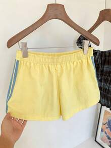 Comfortcana 女士弹力腰带条纹宽松短裤，适合夏季、冬季、圣诞节、新年、休闲户外运动，Y2K 米黄色短裤。 - 彩色 - 查看 5
