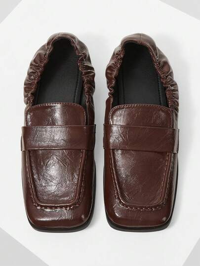 Mnmlis Women's Square Toe Pleated Casual Loafers Valentine's Day