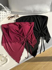 SHEIN EZwear 2 pièces Hauts décontractés avec volants et ourlet asymétrique, taille avec cordon, pour grandes tailles. Tenue de vacances, printemps/été - Multicolore - Voir 4