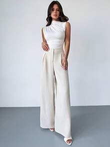 Firerie Women's New Elegant Casual Versatile Loose High Waist Pleated Wide Leg Linen Pants, Suitable For Summer, Office, Vacation, Beach - Apricot - View 1