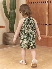 SHEIN 女宝宝可爱碎花度假套装：背心和裤子套装，两件套夏季服装 - 彩色 - 查看 5