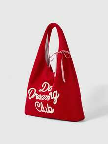 ROMWE Kawaii Túi xách nữ màu đỏ thời trang in chữ hoạt hình, dung tích lớn, kiểu dáng sinh viên, thường ngày, màu đỏ, dùng để đi mua sắm. - Đỏ - Xem 2