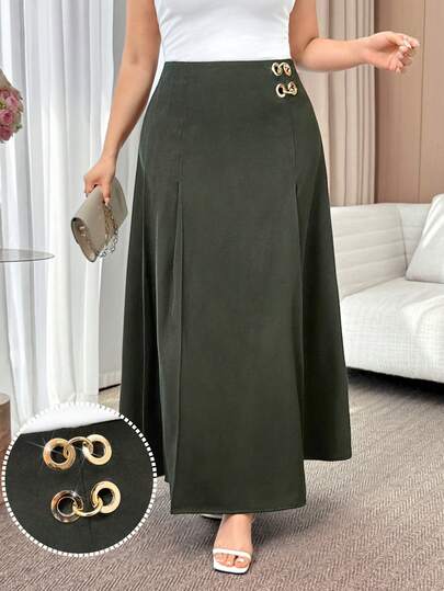 Modelyn Plus Size Women Elegant Metal Grommet Waist Design Skirt