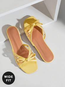 SHUZIA Sandal đế bằng lưới có nơ, dáng rộng, thoải mái dành cho nữ, thích hợp cho ngày Valentine. - Màu vàng - Xem 8