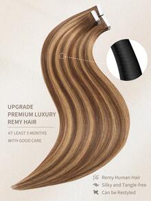 60pcs Tape In Hair Extensions 100% Human Hair #T4-P4/27 Balayage Chocolate Brown To Caramel Blonde Straight Style In 14-22 Inch Lengths Extensions Silky Seamless Invisible Top Quality Thick Ends Healthy Human Hair Extensions For Thin Hair And Salon Use - ST4-P4/27 - View 4