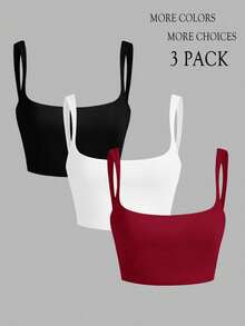 SHEIN EZwear 3件套女士露脐吊带背心套装，情人节多件吊带背心组合装 - 彩色 - 查看 7