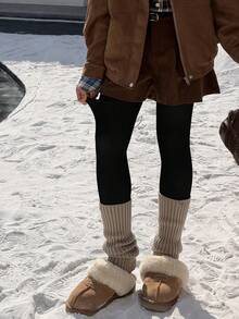 DAZY Girls' Opaque Black Tights, Thermal Lined Footless Leggings, Warm Autumn/Winter Tights - Black - View 3