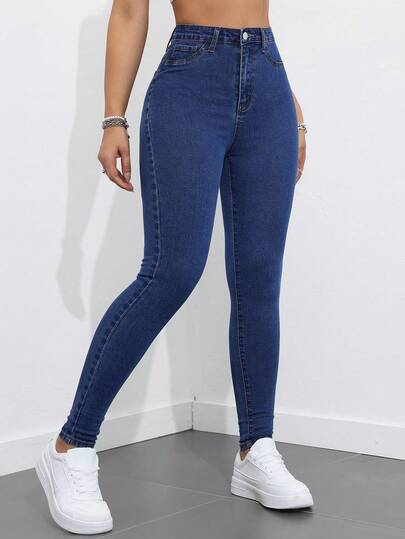 SHEIN ICON Casual Washed High Waist Slim Fit Jeans