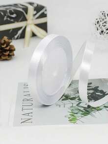 1 Roll Of Polyester Satin Ribbon For Gift Box, Favor Box,Cake Box, Flower Decoration (Machine Dyed With SlightColor Difference) - White - View 9