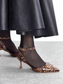 CUCCOO BIZCHIC Women's Fashion Python Pattern Buckle High Heel Pumps Valentine's Day - Brown - View 5